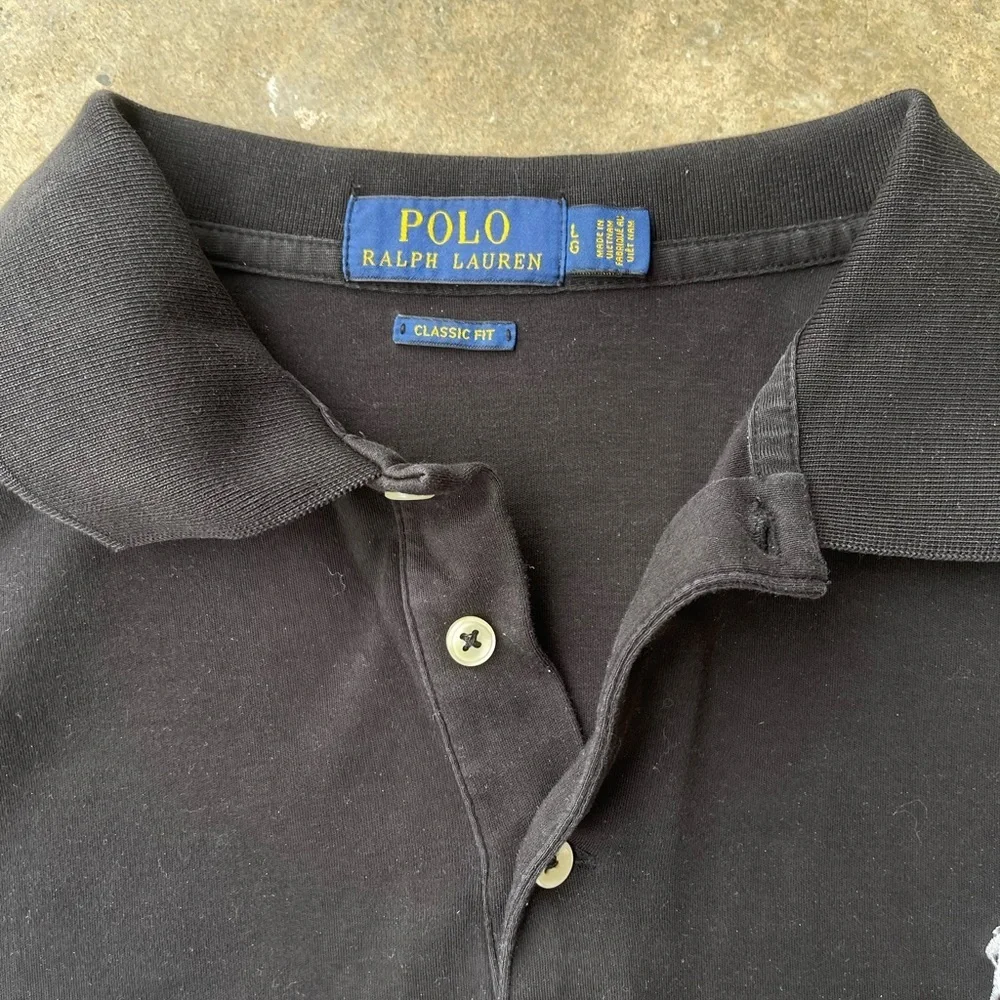 Polo Ralph Lauren Mens Large Black Short Sleeve Pique Polo Shirt White Pony Logo